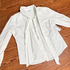 Nine West Large NWT White Button-Up Shirt Bow Tie